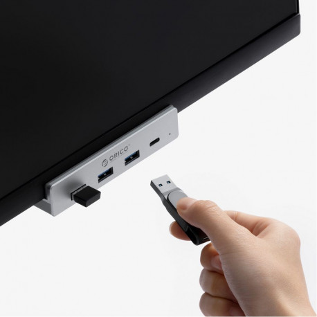 Orico Orico MH4PC Hub Clamp-Mounted USB-C / 3x USB-A 3.0 + 1x USB-C 3.0 - Silver