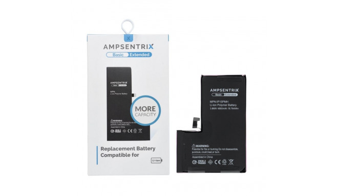 AmpSentrix Basic battery for iPhone 15 Pro Max (high capacity 4850 mAh)