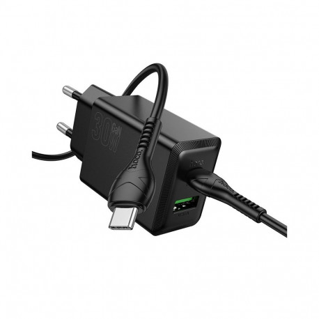 Phone charger Hoco USB A + USB C QC3.0 PD AFC 3A 30W + cable USB C to USB C N71 black