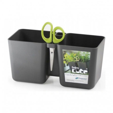 Doniczka do ziół z nożyczkami Twins Cube grafitowa