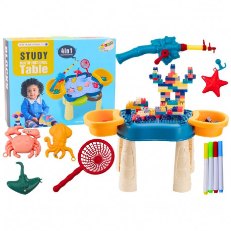 mitmefunktsiooniline laud 4in1 klotsid kalapüük joonistamine sinine