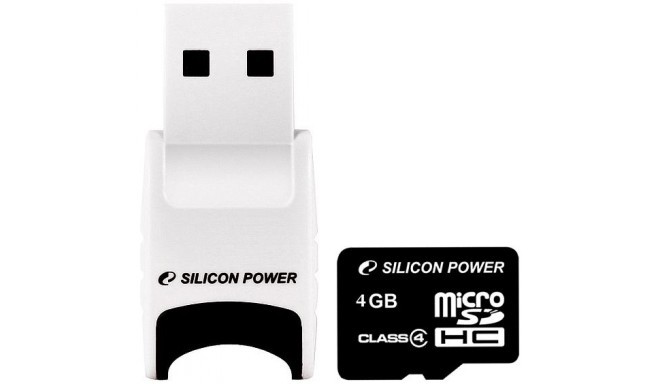 Silicon Power mälukaart microSDHC 4GB Class 4 + USB lugeja