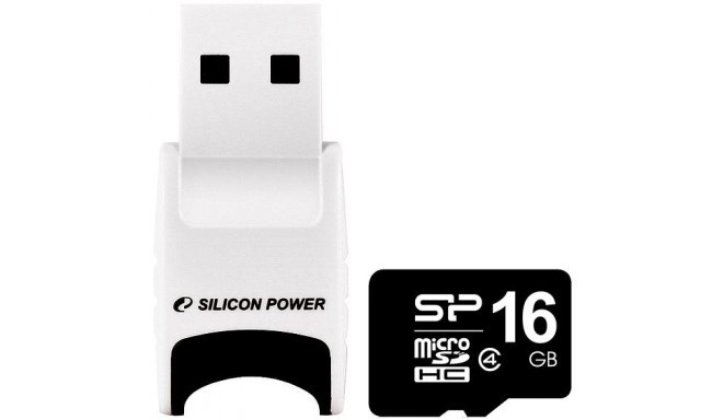 Silicon Power mälukaart microSDHC 16GB Class 4 + USB lugeja