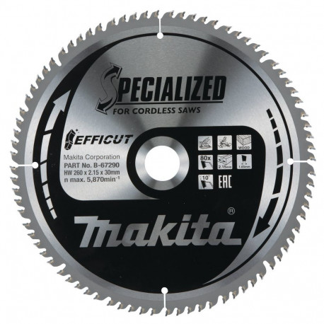 T.C.T. saeketas 260x2.15x30mm 10° T80 EFFICUT