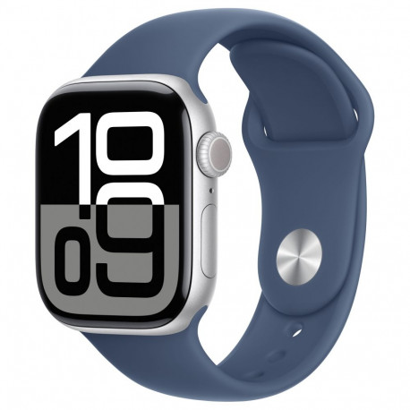 Apple Watch Series 10 GPS + Cellular 42mm hõbedane alumiiniumkorpus Denim spordirihmaga - M/L