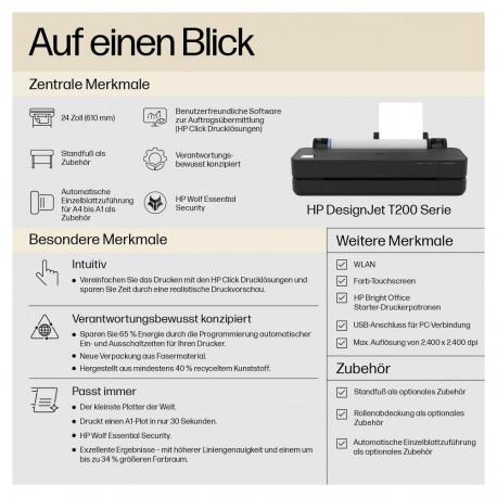 "HP DesignJet T230 24"" Großformatdrucker A1 USB LAN Wi-Fi"