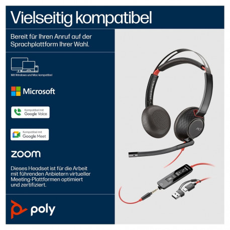 "HP Poly Headset Blackwire C5220 Stereo USB-C/A & 3,5 mm (bulk)"