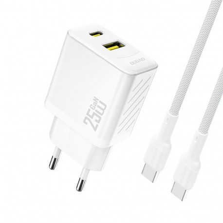 Dudao A26TCEU PD QC 25W GaN USB-A USB-C Wall Charger with USB-C Cable - White