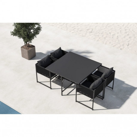 Aiamööbli komplekt NOTO laud ja 4 tooli, must