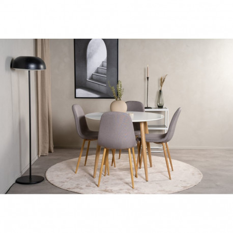 Söögilaua komplekt PLAZA ümmargune tamme-look/valge ø100cm + 4 tooli POLAR