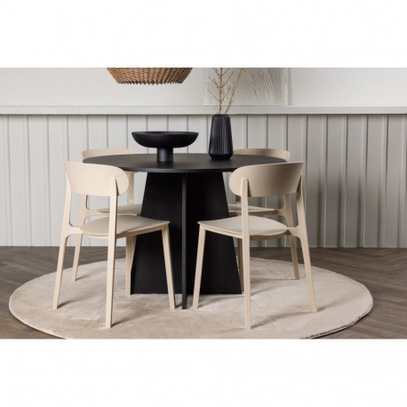 Söögitoa komplekt BOOTCUT ümmargune laud 110cm + 4 tooli ÅSTOL, must/beež