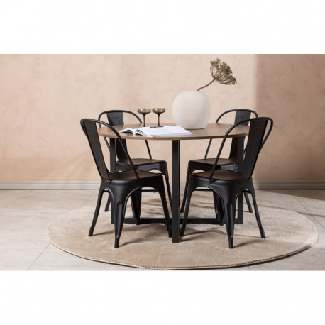 Söögitoa komplekt DURANGO ümmargune laud 120cm + 4 tooli TEMPE, pähkel/must