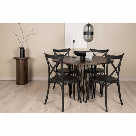 Söögitoa komplekt STONE ümmargune laud + 4 CROSETT tooli, must/mokka