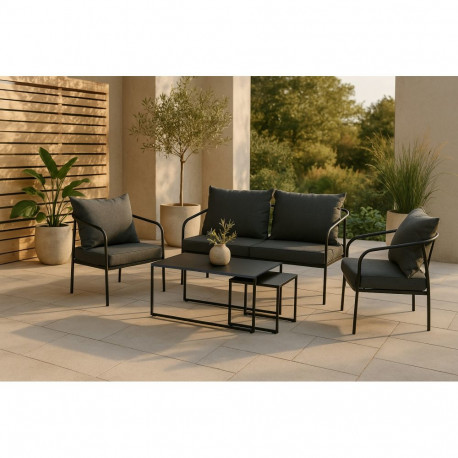 Aiamööbli komplekt SOPOT diivan, 2 lauda ja 2 tugitooli, must/hall