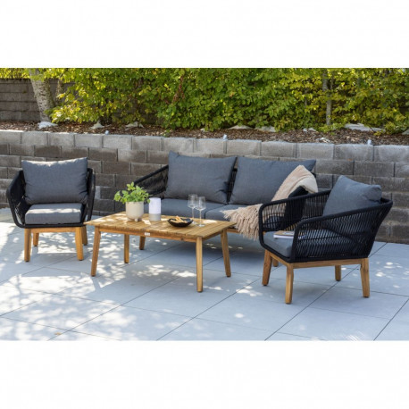 Aiamööbli komplekt CHANIA laud, diivan ja 2 tooli, must