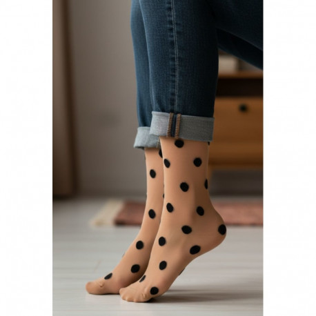 SOKISAHTEL KYLIE beežid täpilised õhukesed sokid 444