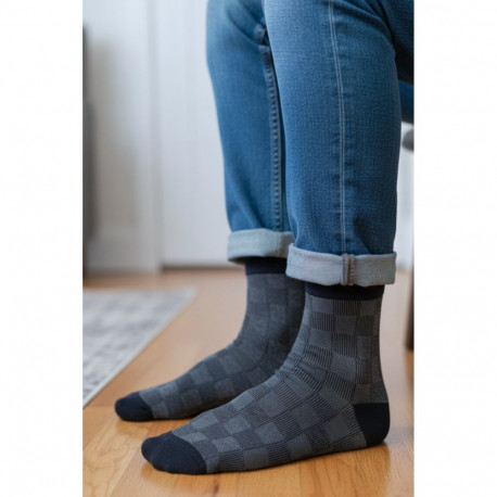 SOKISAHTEL MIKK tumesinised ruudulised puuvillased sokid 446