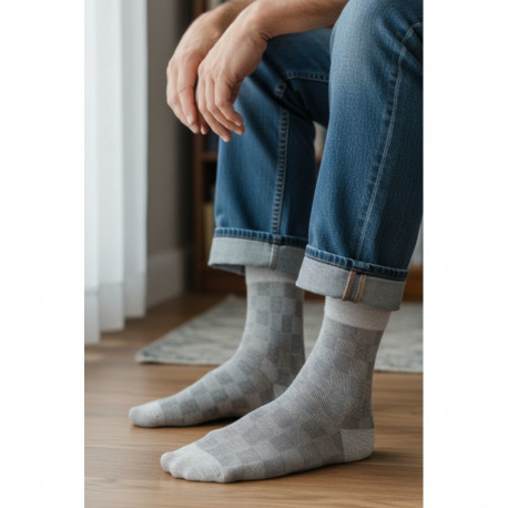 SOKISAHTEL MIKK helehallid ruudulised puuvillased sokid 446