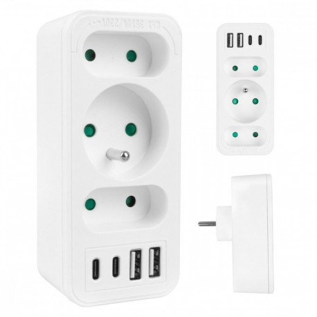 Splitter 3-socket MCE248 F/W 2xUSB-A 2xUSB-C white