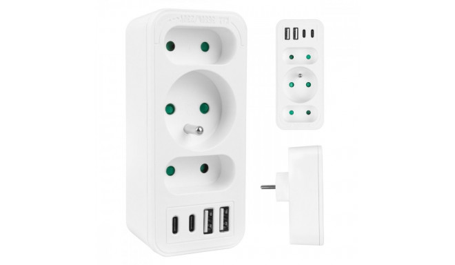 Splitter 3-socket MCE248 F/W 2xUSB-A 2xUSB-C white