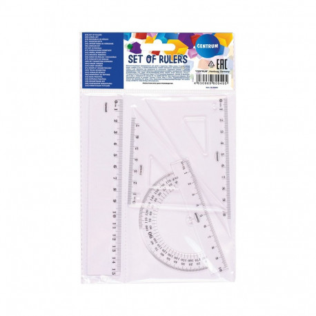 Set: 15cm ruler, 2 triangle rulers, protractor ruler