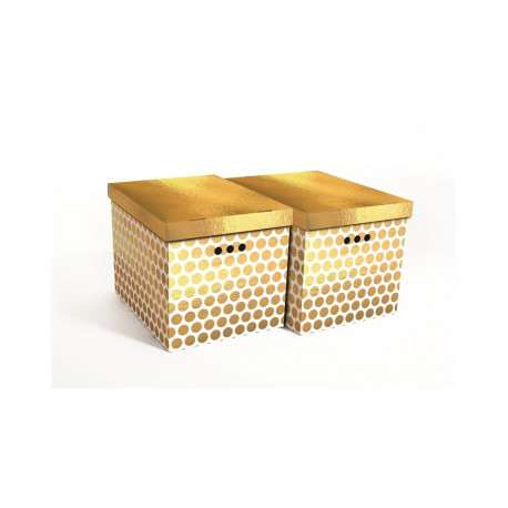 FOLDABLE CART BOX2 44X35X32CM GOLD DOTS