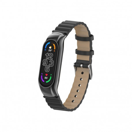 Kellarihm Trendybay Mi Band 7, nahkne/metall, laineline, must