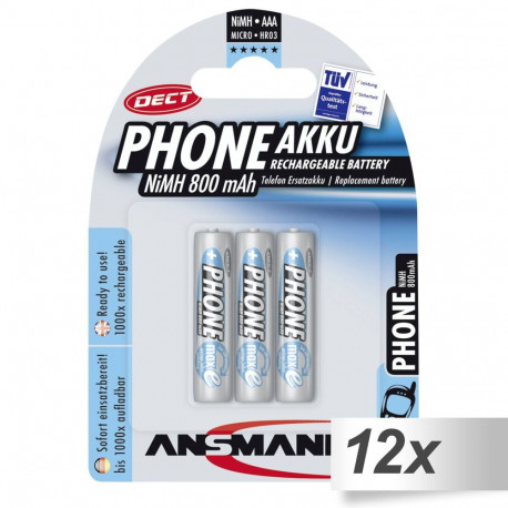 12x3 Ansmann maxE NiMH aku Micro AAA 800 mAh DECT telefon