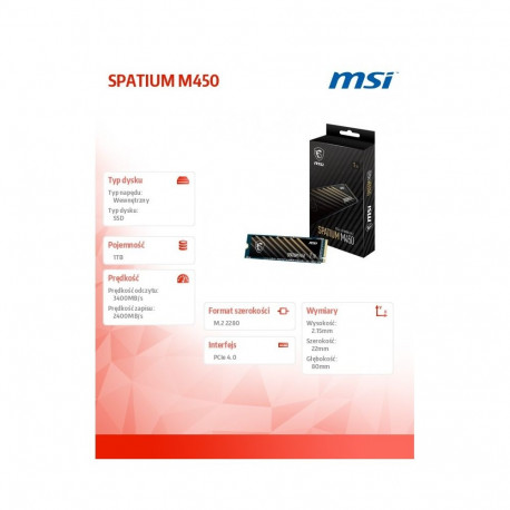 Spatium pooljuhtketas M450 1TB V1 M.2 PCIe4 3400/2400MB/s