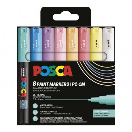 uni POSCA marker PC-1M, ülipeen 0,7 mm ots, 8 tk, pehmed värvid