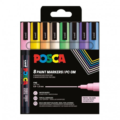 uni POSCA marker PC-3M, 0,9-1,3mm, 8 tk, pastellvärvid