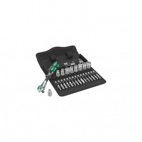 8100 SA 9 Zyklop Speed-Knarrensatz, zöllig, 1/4" (schwarz/grün, 28-teilig, Speed-Knarre mit schwenkb