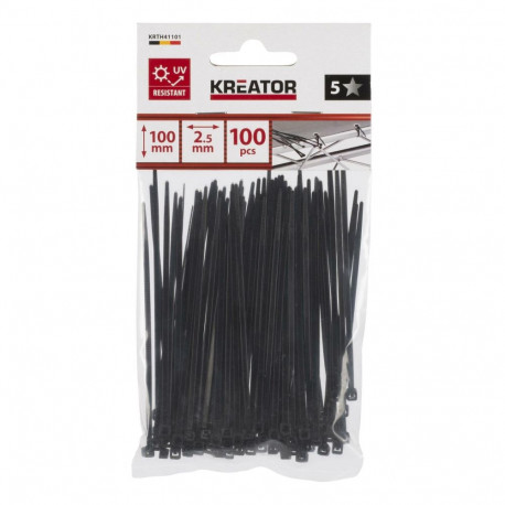 Cable ties black 2.5x100mm - 100 pcs, KREATOR, KRTH41101, Temperature: -40°C to 85°C, Tensile streng