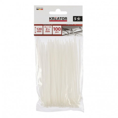 Kaablisidemed valged, Kreator, KRTH41002, 2,5x120mm, 100 tk, -40°C kuni 85°C, 8 kg