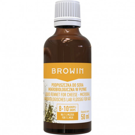 Browin Liquid Microbial Rennet 411201, 50ml, 10000 MCU/ml, microbiological, vegan, Rhizomucor miehei