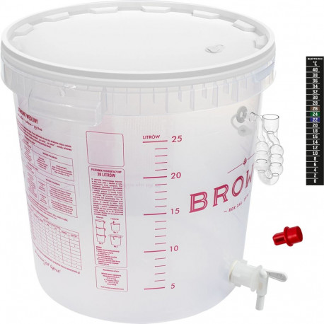 Beer Fermentation Container with Airlock, Tap, Thermometer, Sediment Reducer BROWIN 340470, 30 L