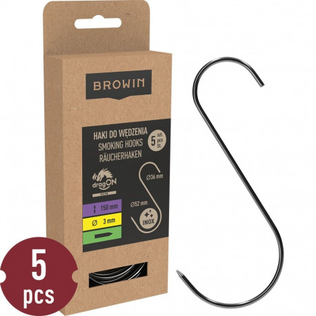 S-shaped hooks for smoking BROWIN 311201 150 mm Ø 3 mm 5 pcs