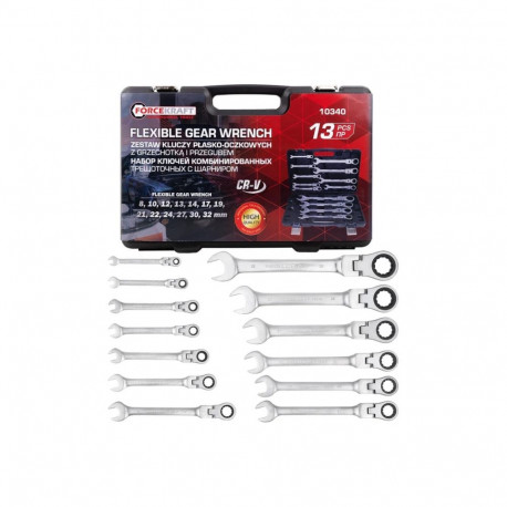 Combined Ratchet Wrench Set with Joint, FORCEKRAFT, FK-10340, 13 pcs, 8-32 mm