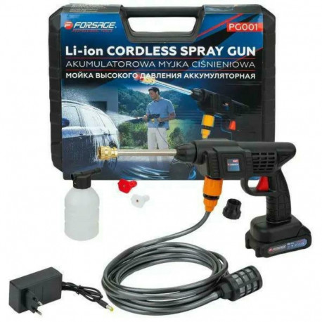Forsage Kõrgsurvepesur F-PG001, 2,8l/min, 15bar, 2000mAh, 5m voolik, ABS plastmass, Li-Ion aku
