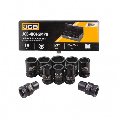 JCB Löökmutrike komplekt JCB-4101-5MPB, 10 tk, 1/2", 6 tahku, CrMo, kohver