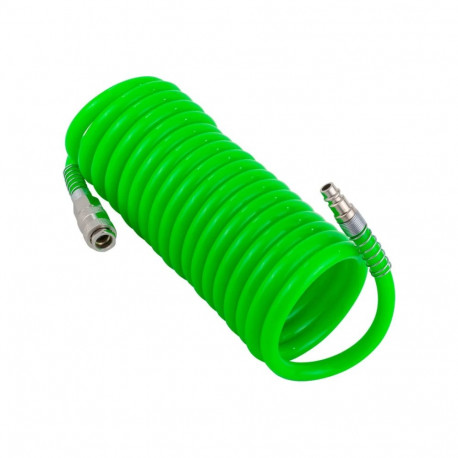 Forsage Coiled Polyurethane Hose F-1208-5Green, 8x12mm, 5m, 24bar, 8bar, -20°C to +60°C, quick coupl