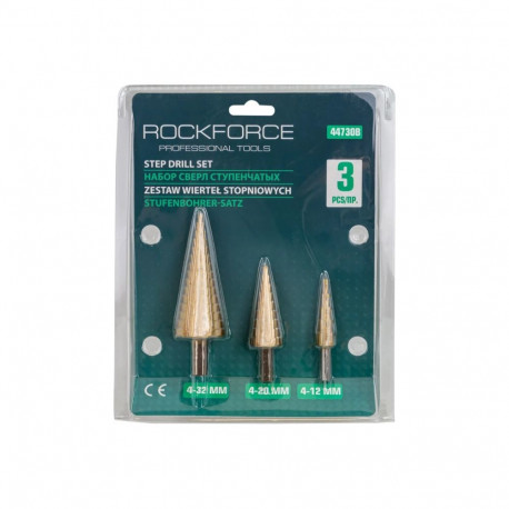 Drill Set ROCKFORCE RF-44730B 4-32 mm HSS-TIN 3 pcs blister pack