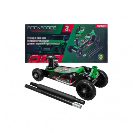 Hydraulic Jack with Large Wheels, Two Cylinders 3t, Rockforce, RF-T830036, Height min 155mm max 710m