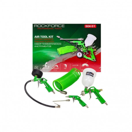 Rockforce Pihustuspüstol RF-SGK-51, 0.6l, 12atm, 1.5mm, 300l/min, ülemine paak, kiire ühendus, 5 osa