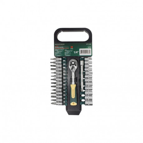 Hex Socket and Bit Set, ROCKFORCE, RF-027-5MSA, 1/4", 27 pieces, chrome vanadium steel, 4-14 mm