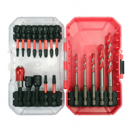 Screwdriver attachment set for fastening in concrete steel wood and PVC 18 pcs S2 steel PH PZ TORX Y