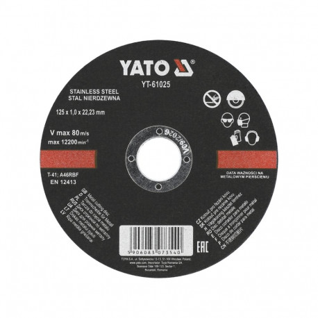 Yato Cutting Disc YT-61025, 125mm, 1.0mm, 22.23mm, 12200min⁻¹, stainless steel, cutting