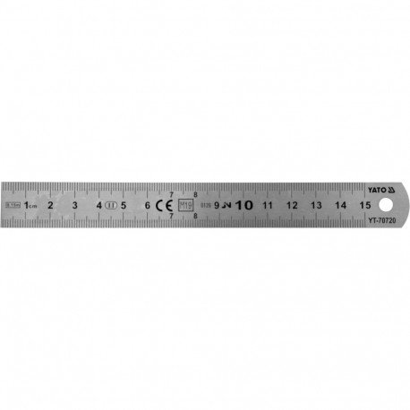 Yato Stainless Steel Straightedge YT-70720, 150mm, 19mm, 0.9mm, Class II, mm scale, polished finish