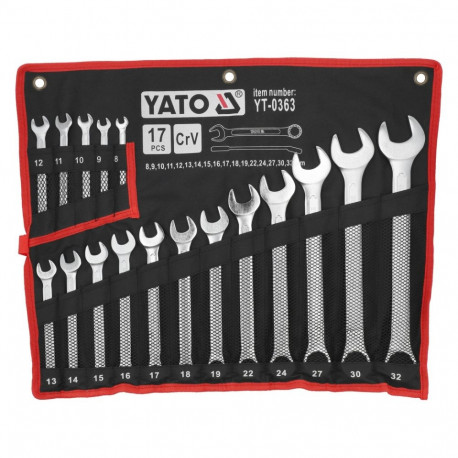 Yato YT-0363 kombineeritud mutrivõtmete komplekt, 17tk, 8-32mm, CrV, 42-48 HRC, DIN 3113, satiin, kr