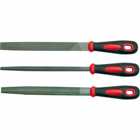 Vorel Viilide komplekt 25165, 3 tk, 200 mm, T12 teras, lame, poolümar, kolmnurkne profiil, kahekordn
